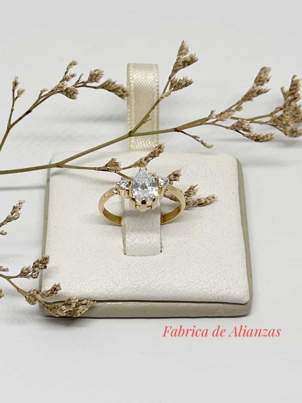 Anillo Gota Mediano con Piedra Celeste y Blancas