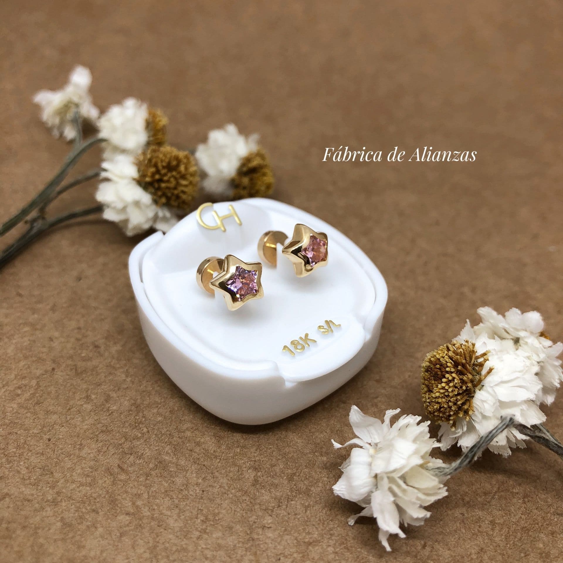 Aro Abridor Estrella Piedra Rosa Grande