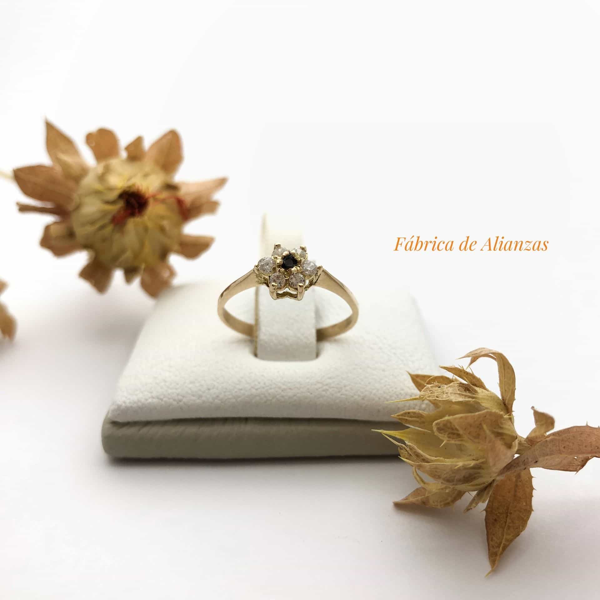 Anillo Roseta Chico Piedra Azul y Blanca